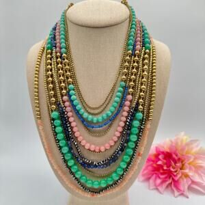 Stella & Dot Zahara Colorful Multistrand Beaded Necklace Boho Ethnic Statement